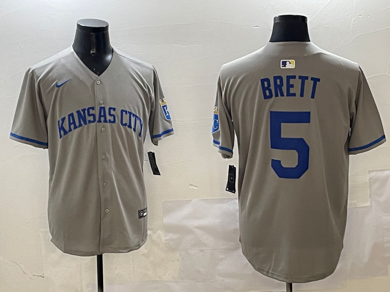 Men's Kansas City Royals George Brett #5 Gray Limited Jersey